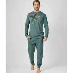 Hombre MUNICH Pijamas<Pijama hombre dos piezas de algodón verde.