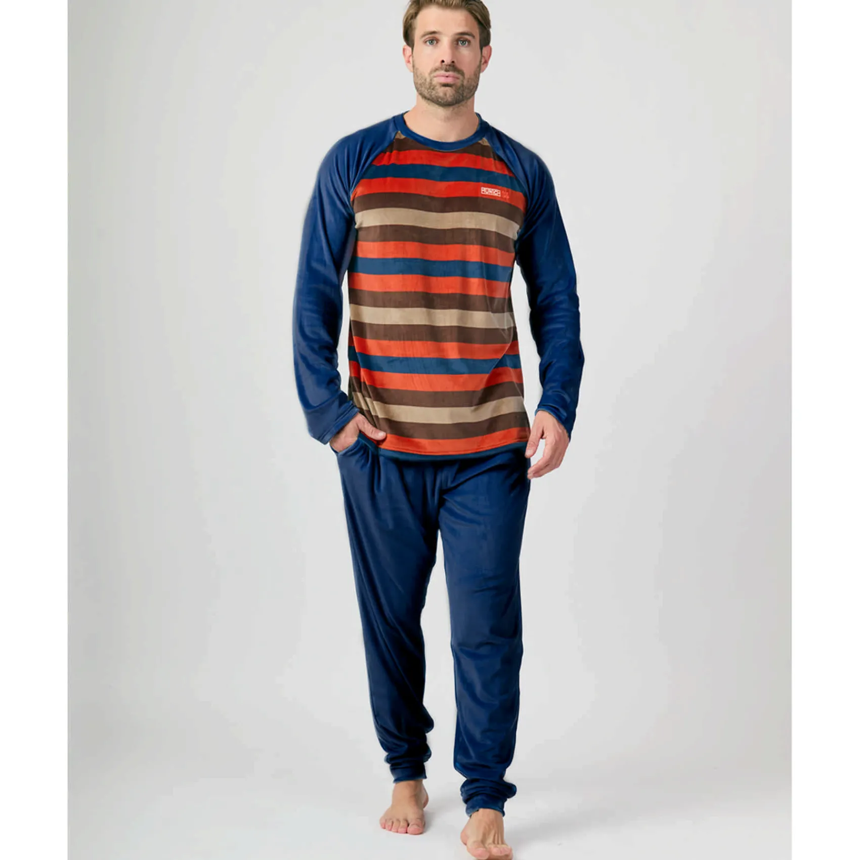 Hombre MUNICH Pijamas<Pijama hombre dos piezas de terciopelo marino-multicolor.