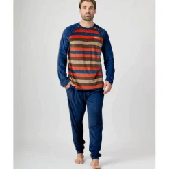 Hombre MUNICH Pijamas<Pijama hombre dos piezas de terciopelo marino-multicolor.