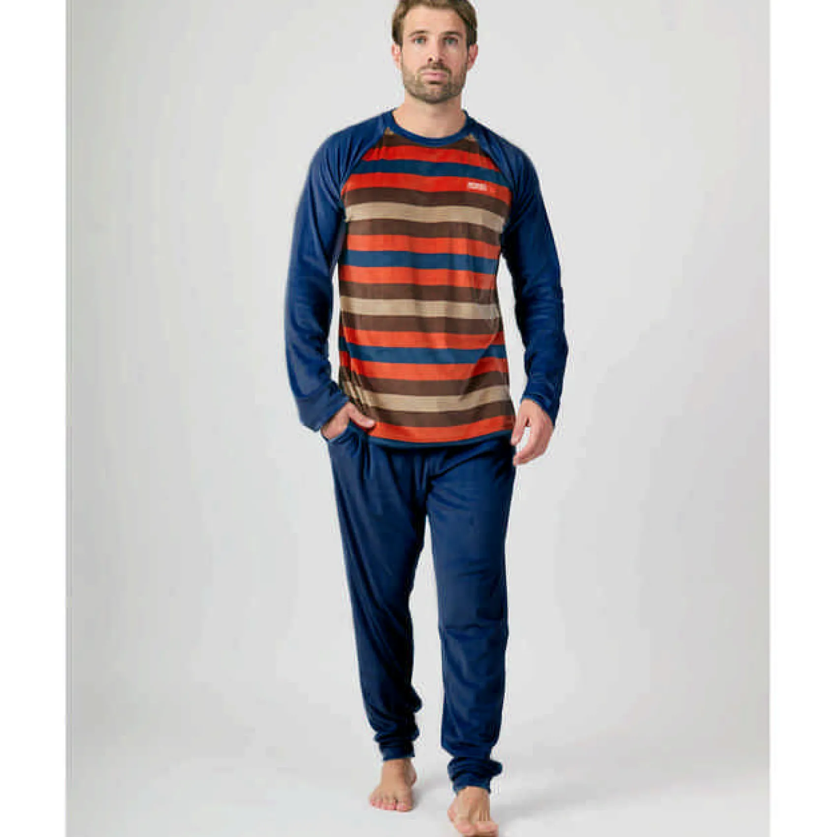 Hombre MUNICH Pijamas<Pijama hombre dos piezas de terciopelo marino-multicolor.