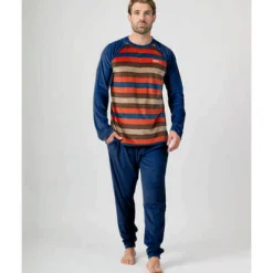 Hombre MUNICH Pijamas<Pijama hombre dos piezas de terciopelo marino-multicolor.