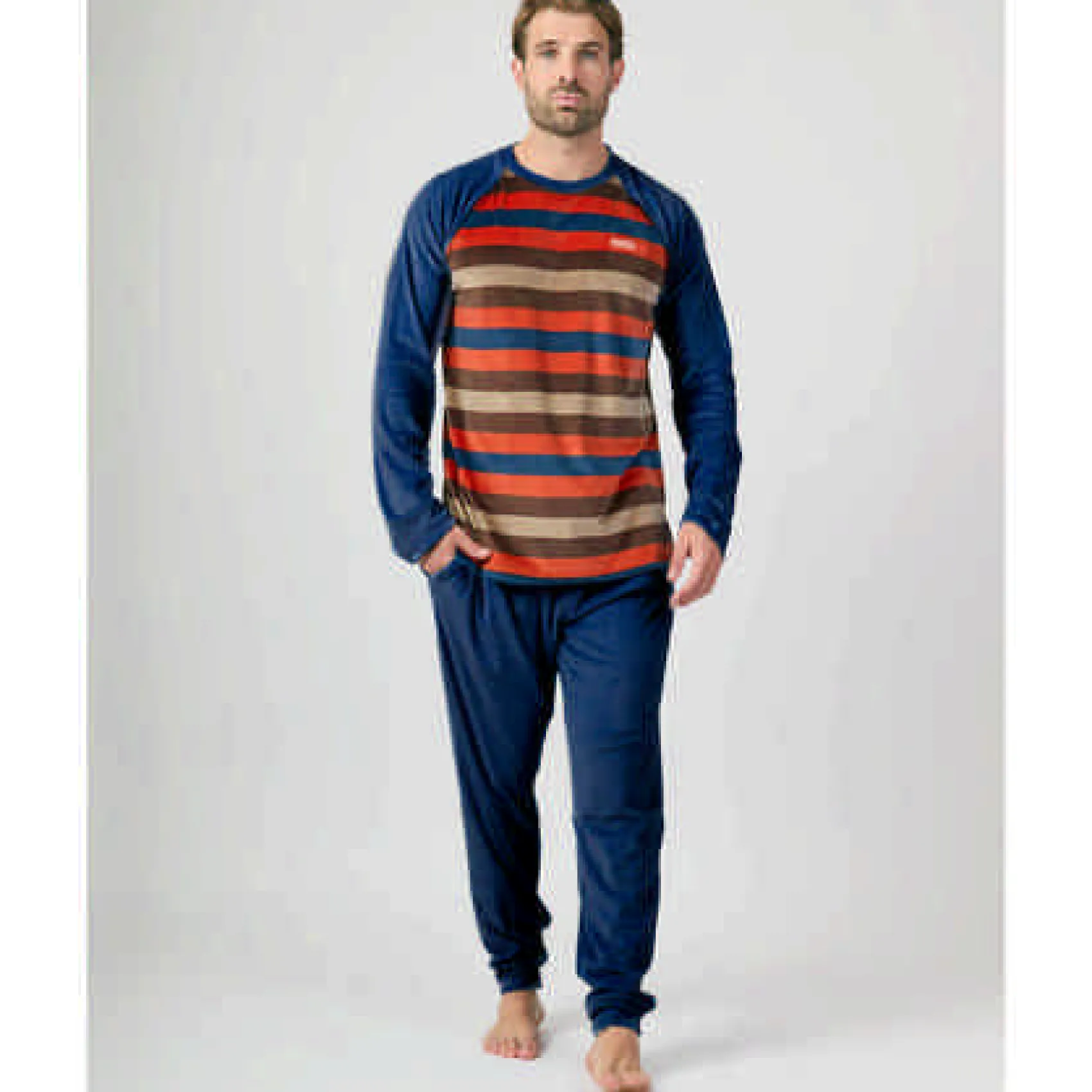 Hombre MUNICH Pijamas<Pijama hombre dos piezas de terciopelo marino-multicolor.