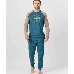 Hombre MUNICH Pijamas<Pijama hombre dos piezas de algodón azul-marrón.