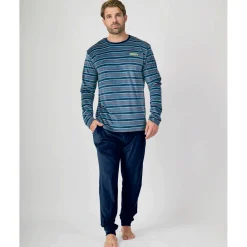 Hombre MUNICH Pijamas<Pijama hombre dos piezas de terciopelo multicolor-marino.