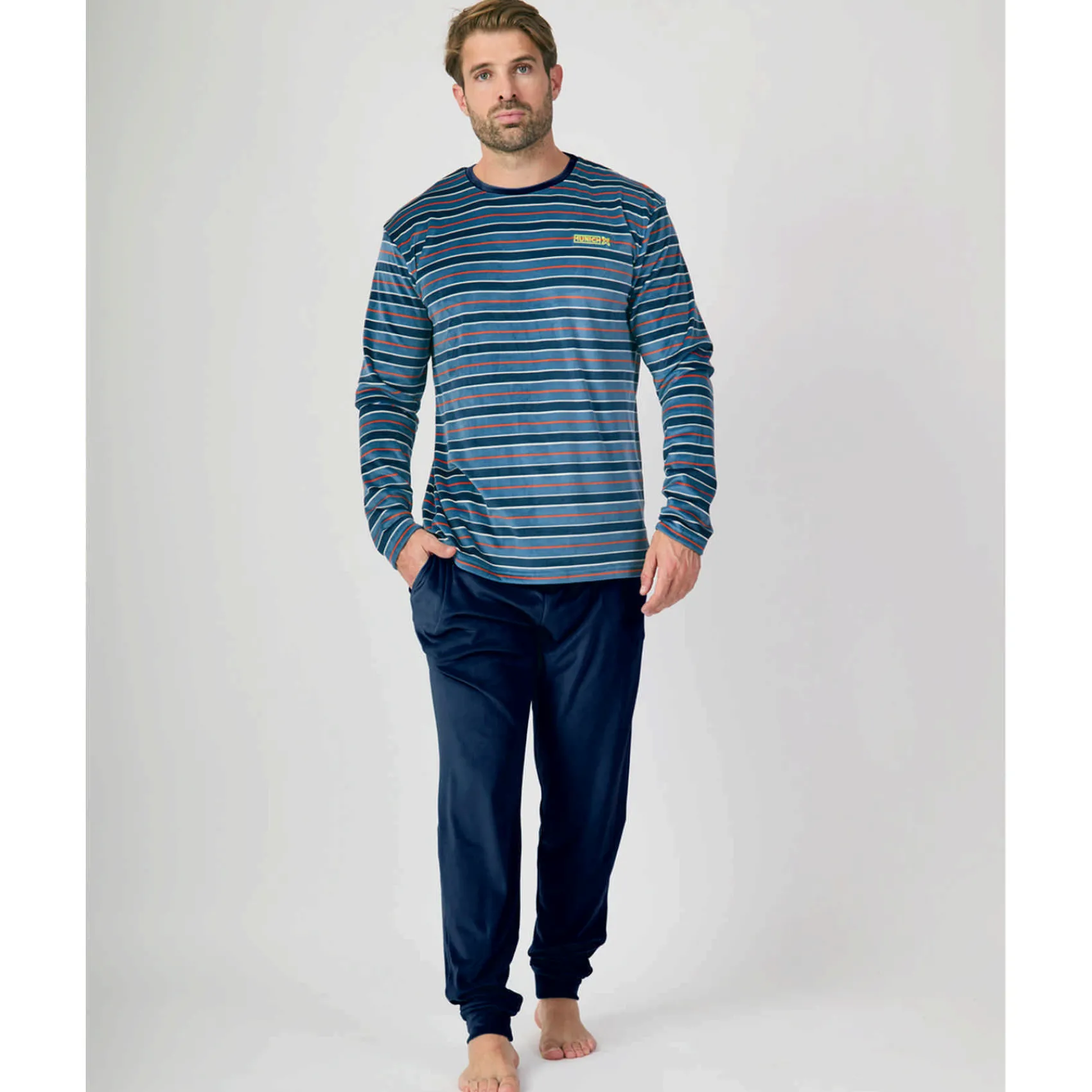 Hombre MUNICH Pijamas<Pijama hombre dos piezas de terciopelo multicolor-marino.