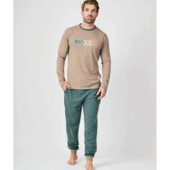 Hombre MUNICH Pijamas<Pijama hombre dos piezas de algodón marrón-verde.