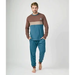 Hombre MUNICH Pijamas<Pijama hombre dos piezas de algodón azul-marrón-beige.