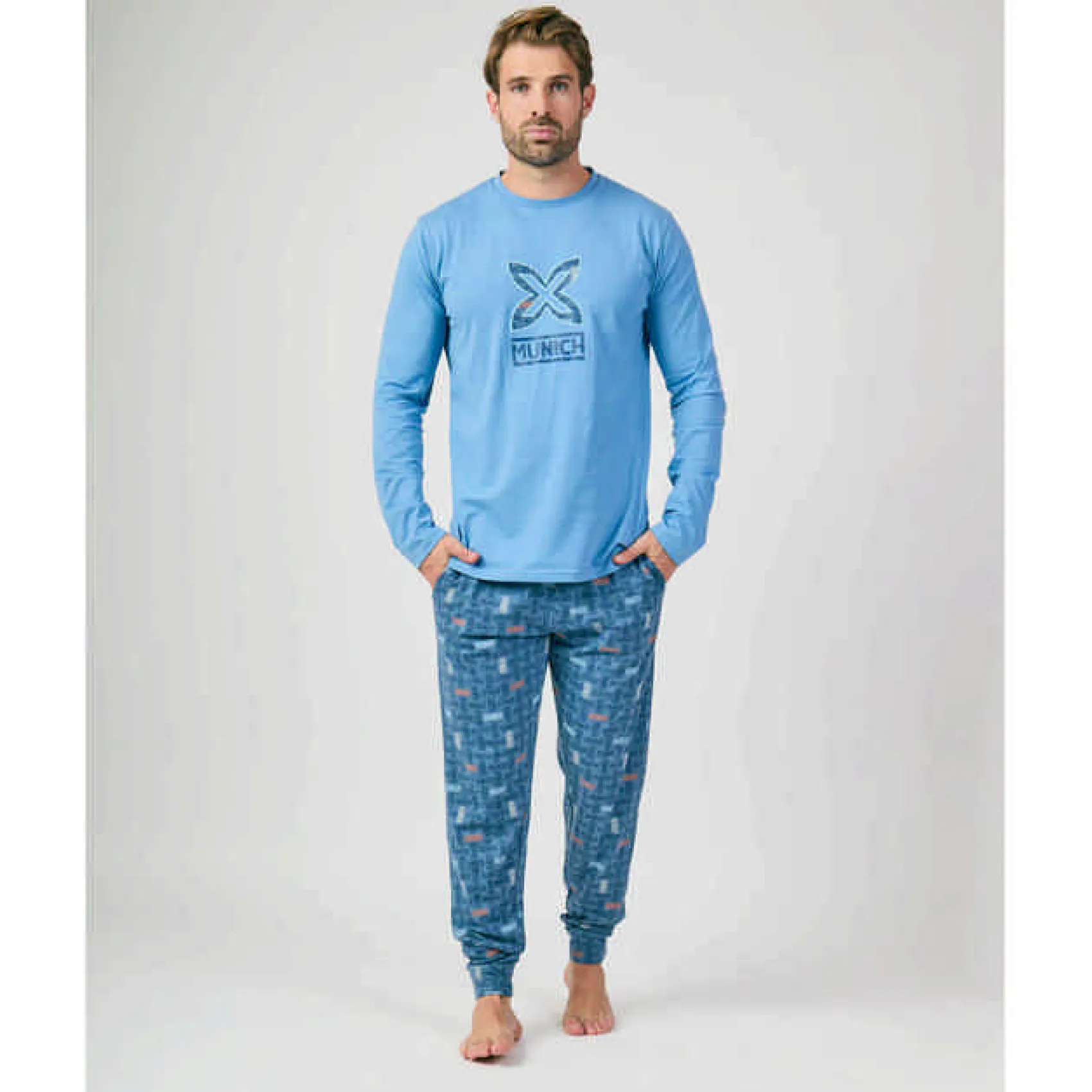 Hombre MUNICH Pijamas<Pijama hombre dos piezas de algodón azul