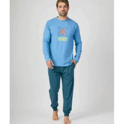 Hombre MUNICH Pijamas<Pijama hombre dos piezas de algodón celeste-marino.
