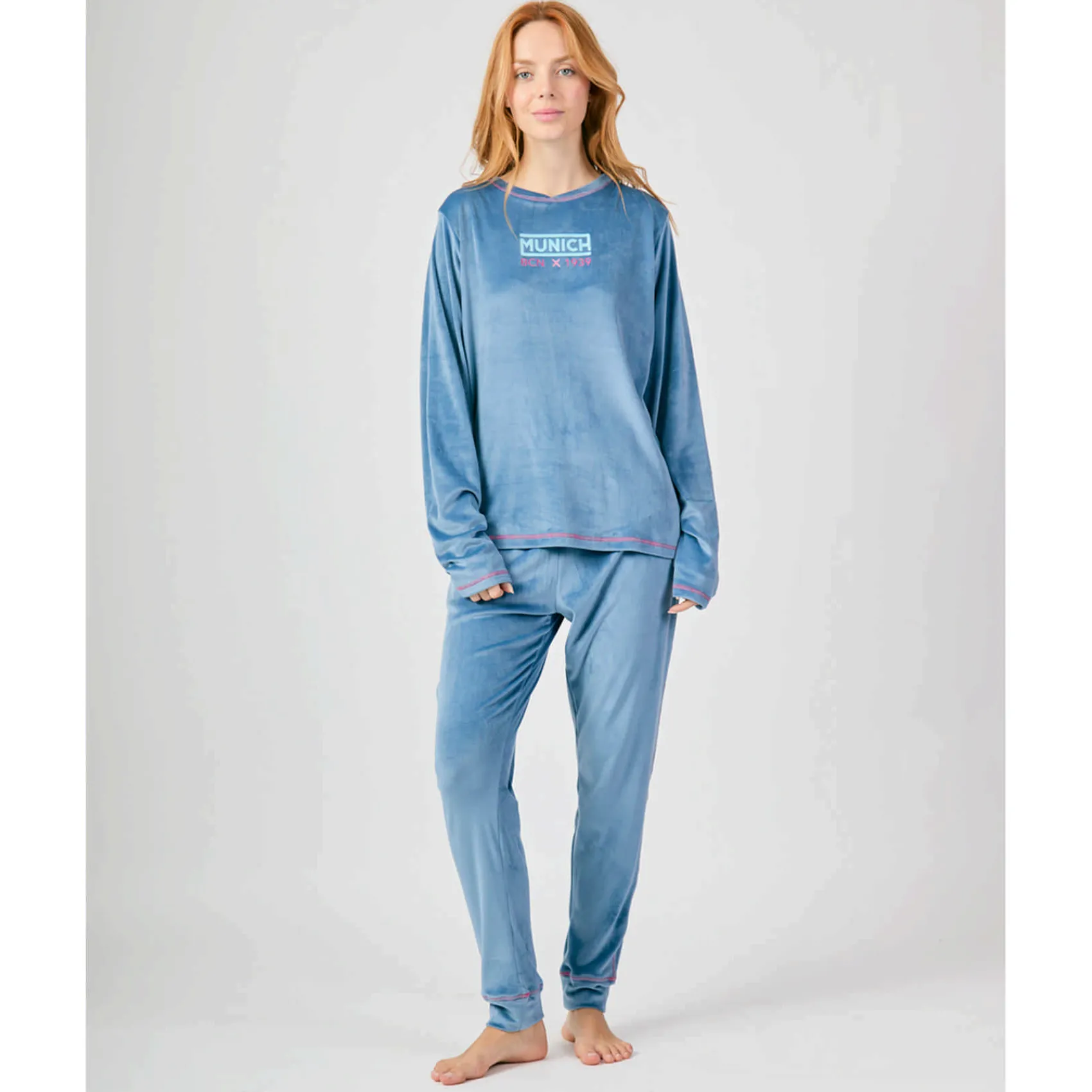 Mujer MUNICH Pijamas<Pijama mujer dos piezas de terciopelo azul.